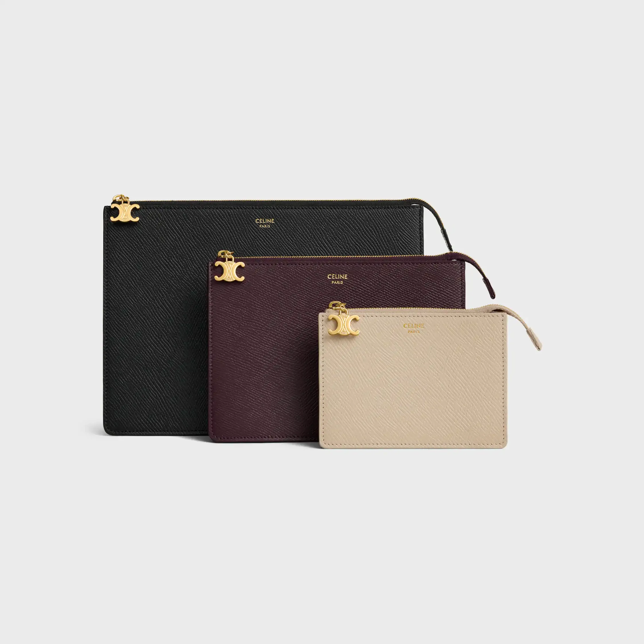DREI TASCHEN SET IN TRIO GEBRÄUNTEM KALBSLEDER