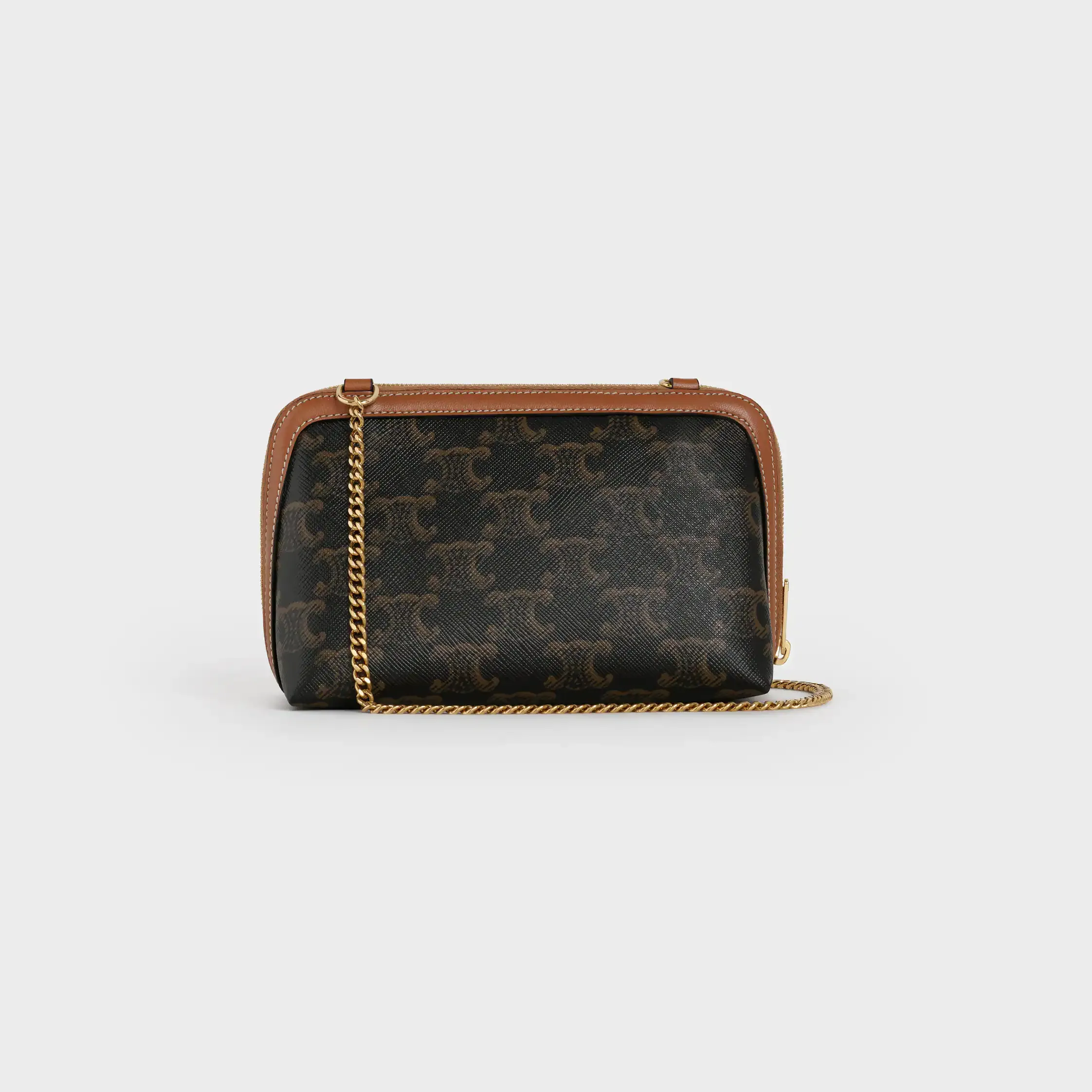 Clutch auf Kette aus Triomphe Canvas und Lammleder