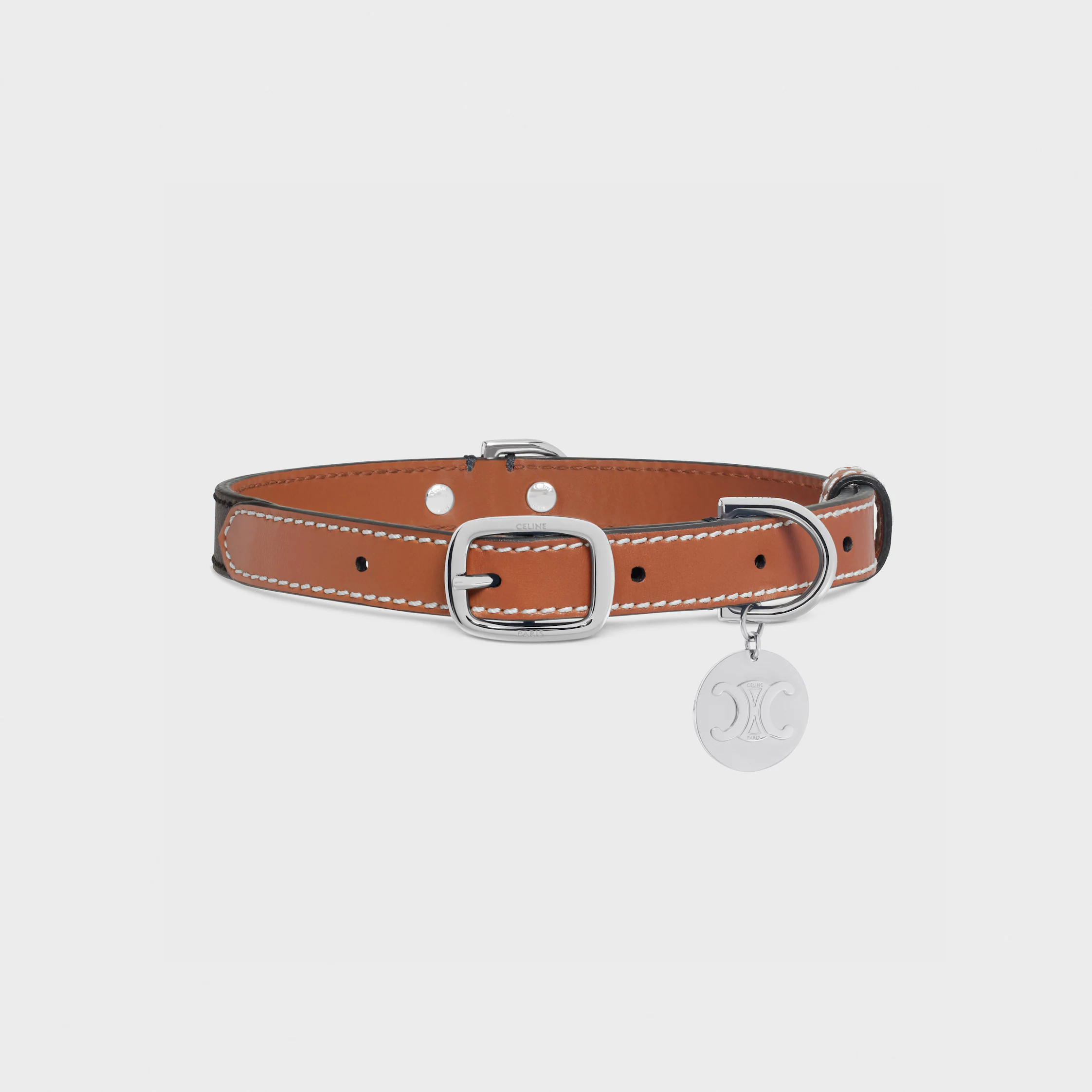 Dünner Halsband für mittelgroße Hunde aus Triomphe Canvas und Kalbsleder