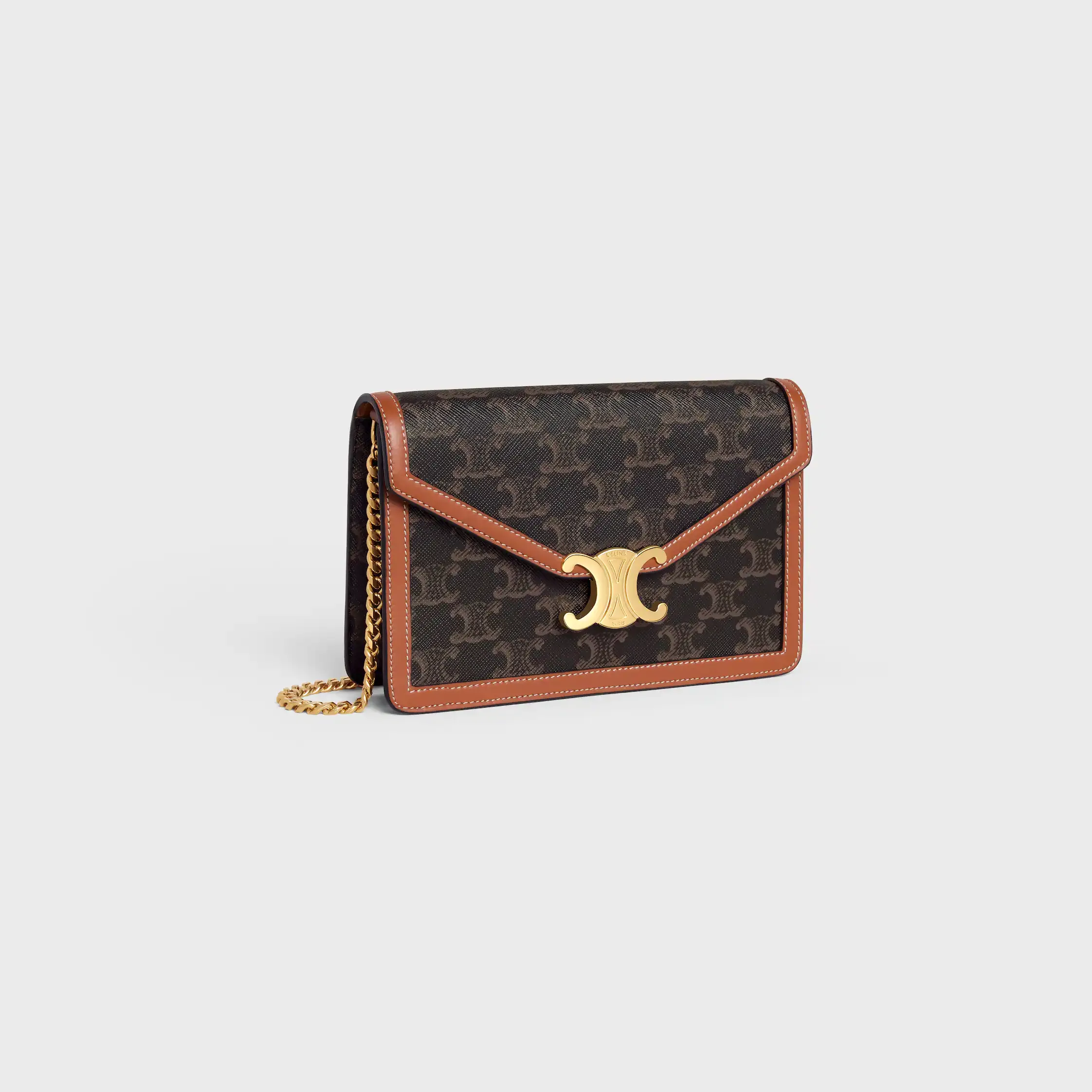 BRIEFTASCHE ON CHAIN MARGO IN TRIOMPHE-LEINEN UND KALBSLEDER
