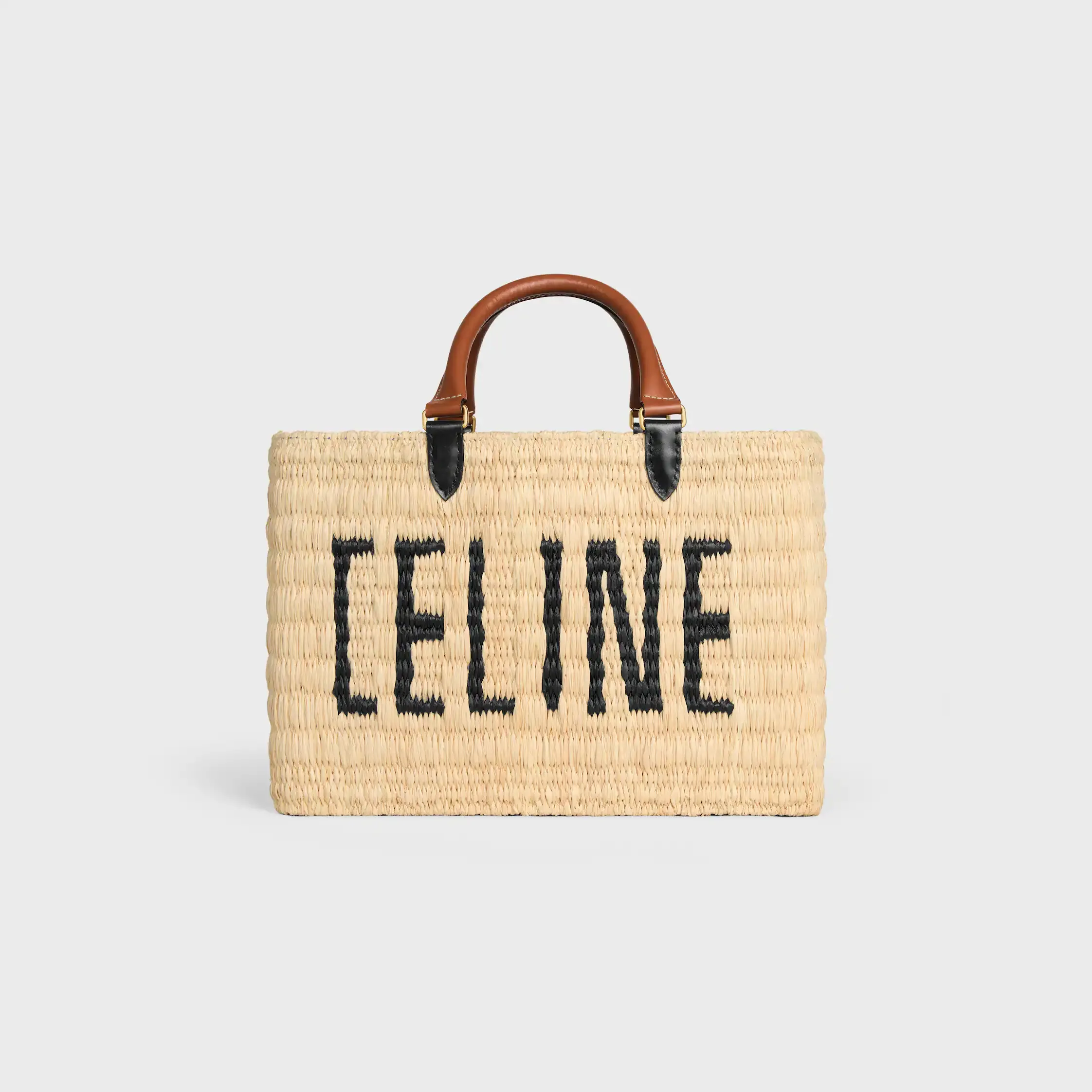 CELINE PARIS PANIER AUS RATTAN UND KALBSLEDER