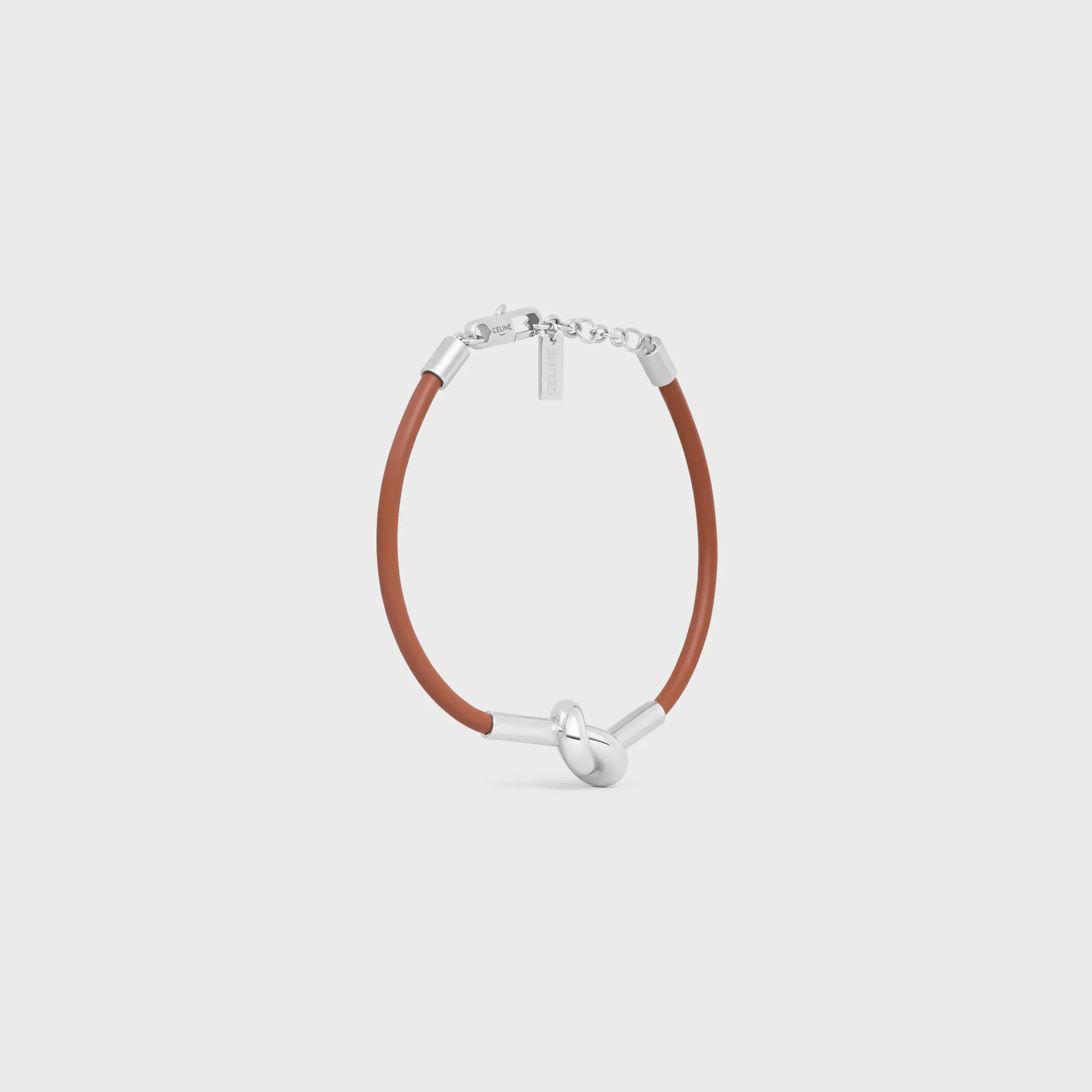 Knot-Armband aus Kalbsleder und Messing mit Rhodium-Overcoat