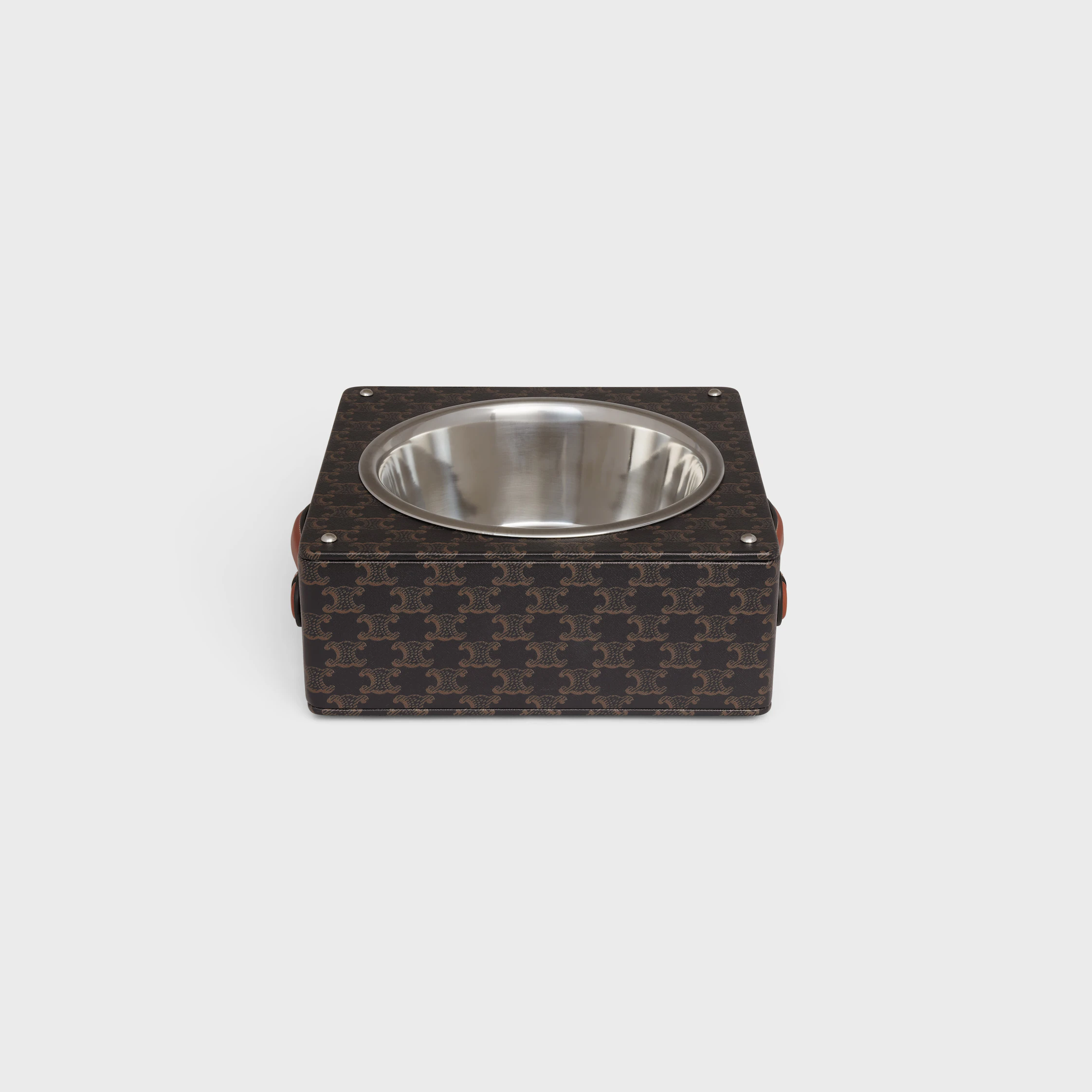 Einzelner Hundebowle aus Nappa-Lammfell mit Triomphe-Canvas-Print und Kalbsleder