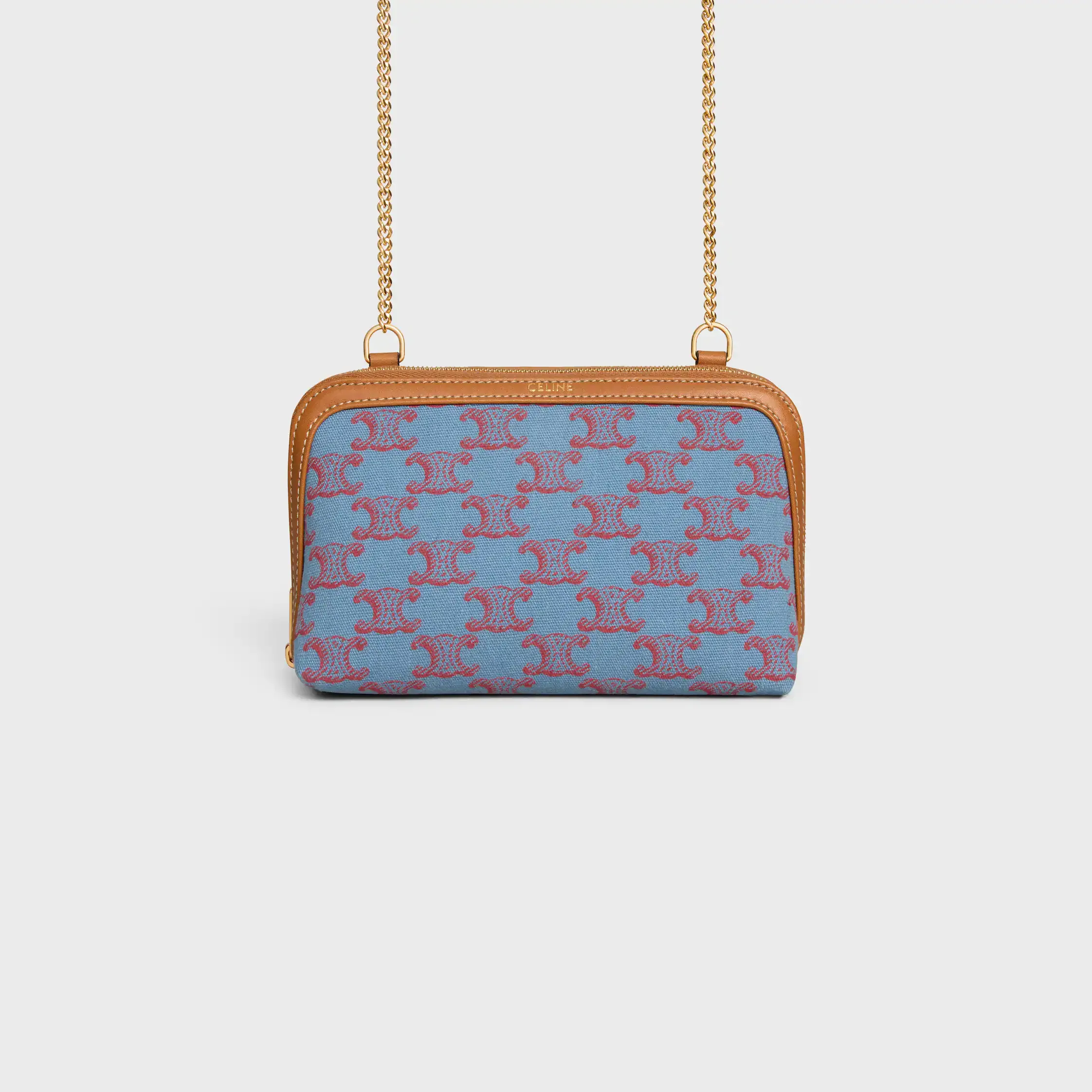 Clutch an Kette aus Textil mit Triomphe-Print und natürlichem Kalbsleder