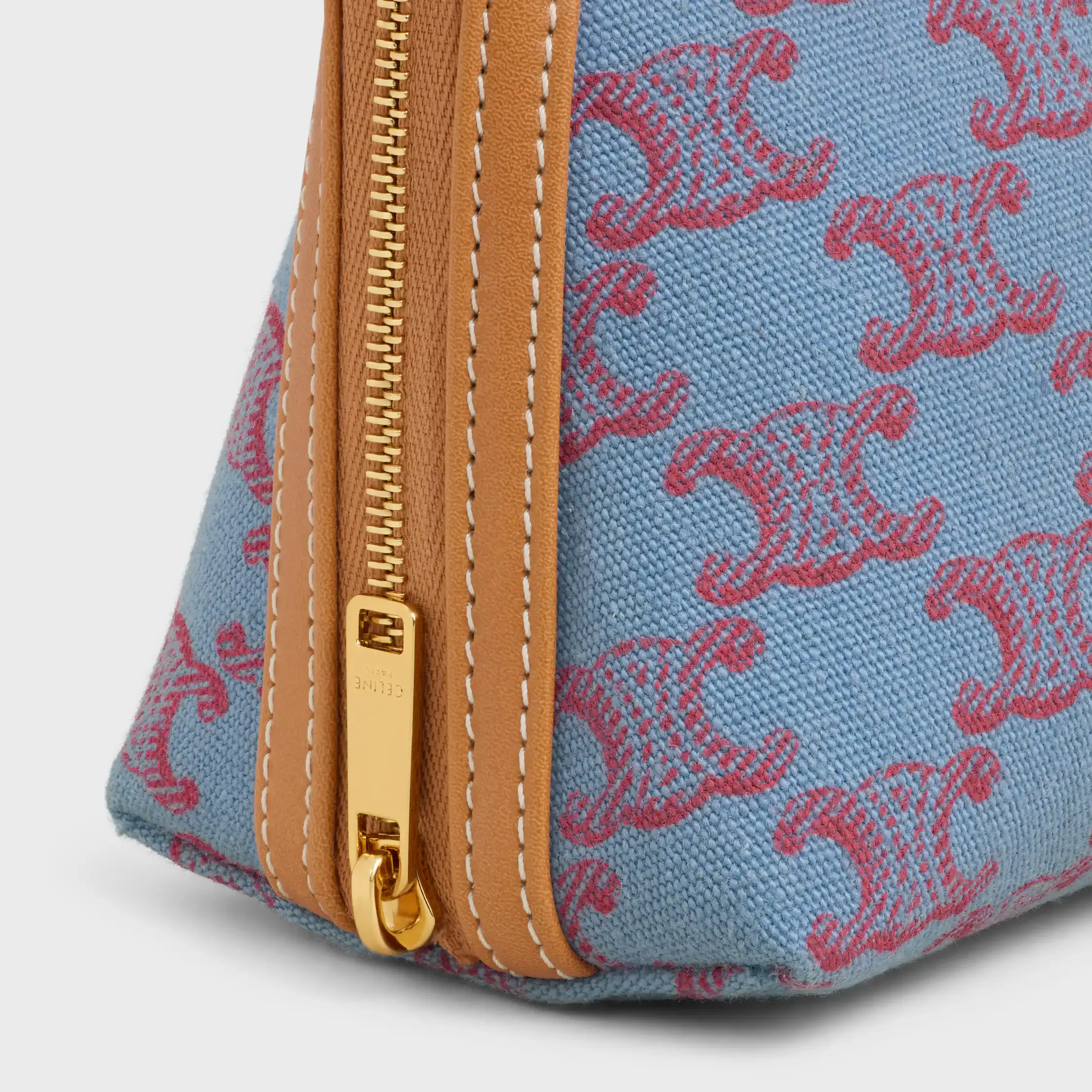 Clutch an Kette aus Textil mit Triomphe-Print und natürlichem Kalbsleder