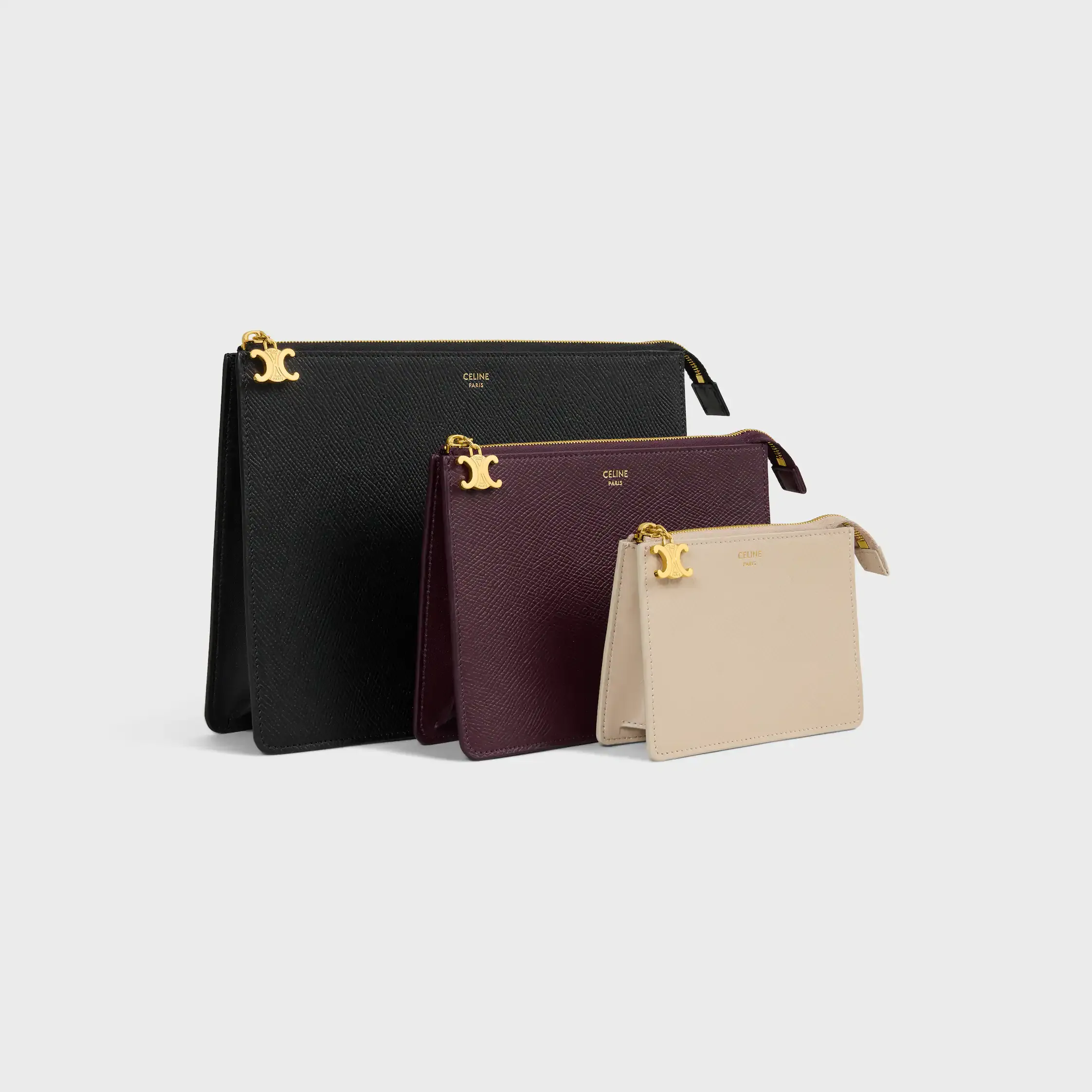 DREI TASCHEN SET IN TRIO GEBRÄUNTEM KALBSLEDER