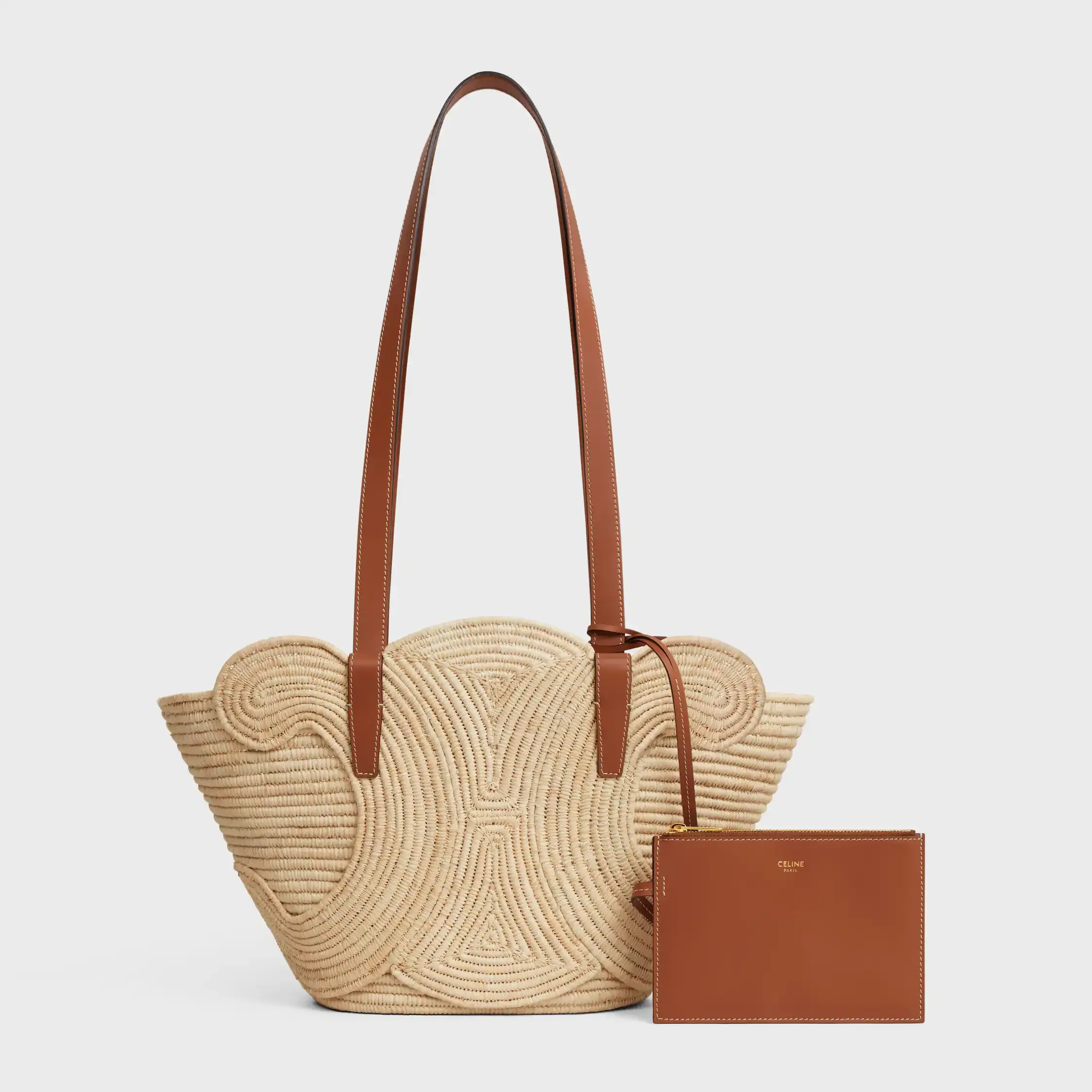 CELINE CLASSIC PANIER SMALL GEWEBTE TRIOMPHE aus RATTAN und KALBSLEDER