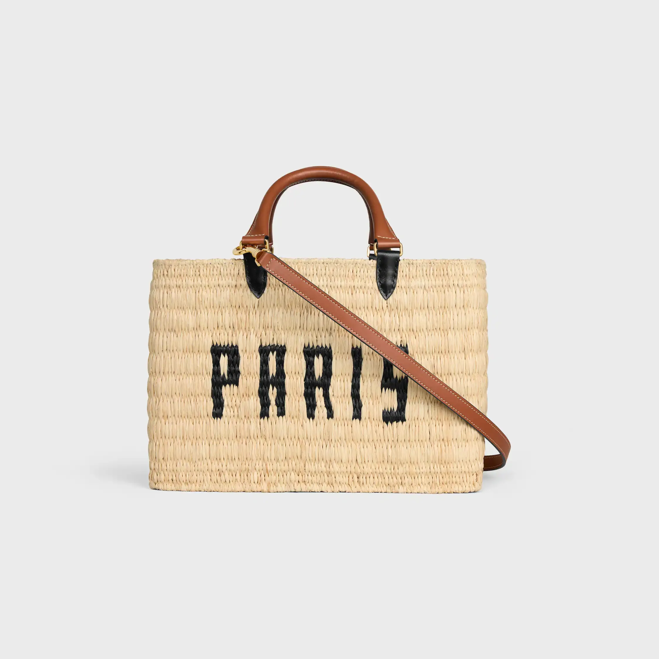 CELINE PARIS PANIER AUS RATTAN UND KALBSLEDER