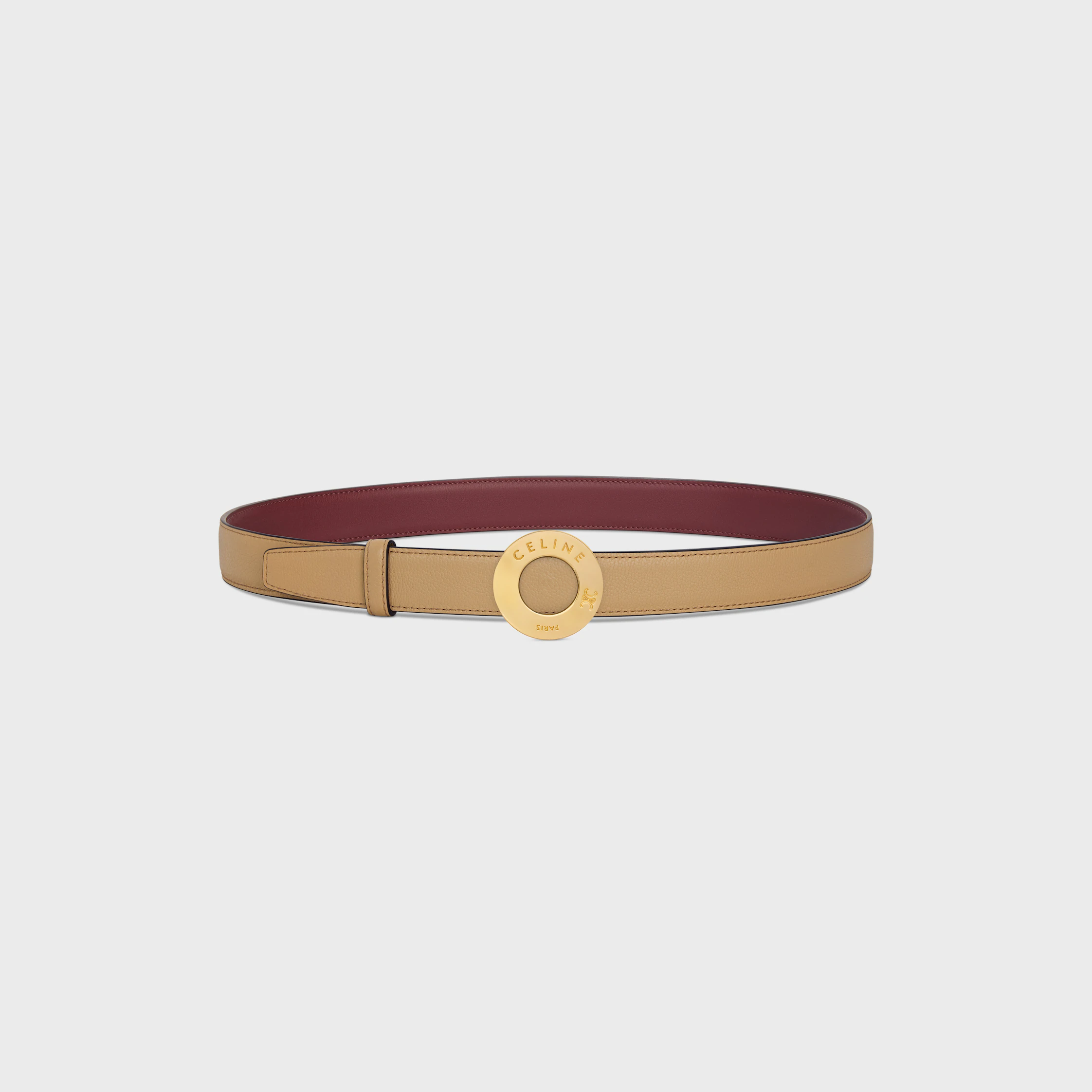 CELINE DISC BUCKLE 25 MM IN METALL UND WENDELBARES GURTEL 25 MM AUS GLATTEM UND STRUKTURIERTEN KALBSLEDER