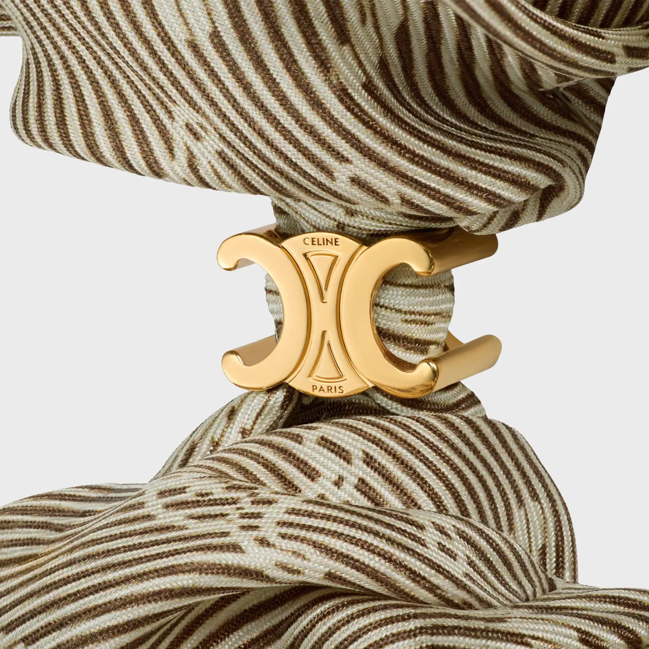 Celine Triomphe Diagonale Gummiband aus Seide und Messing mit Goldfinish